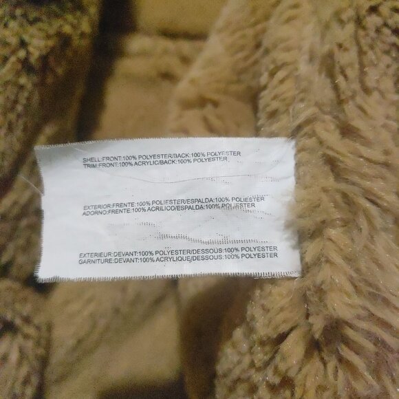 Nautica Mid Length Coat Tan Zip Toggle Closure Faux Shearling Hooded Pockets - Picture 7 of 12